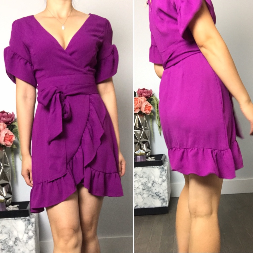 Short wrap purple dress
